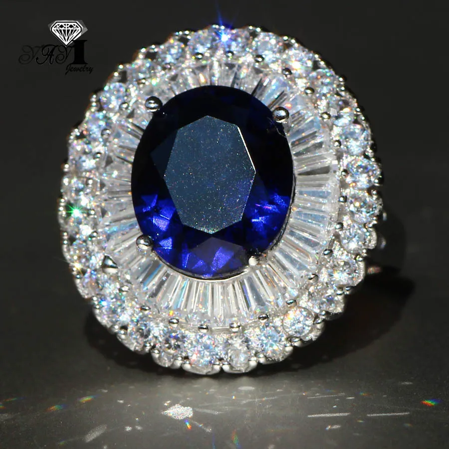 YaYI Jewelry Fashion  Princess Cut 5.5CT Blue Sapphire Natural Zircon Silver Color Engagement wedding Party Rings