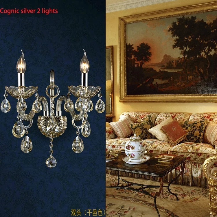 Luxury top K9 crystals champagne gold/cognic silver Crystal Wall Lamp Candle 1/2 lights lampshades beside bed room light