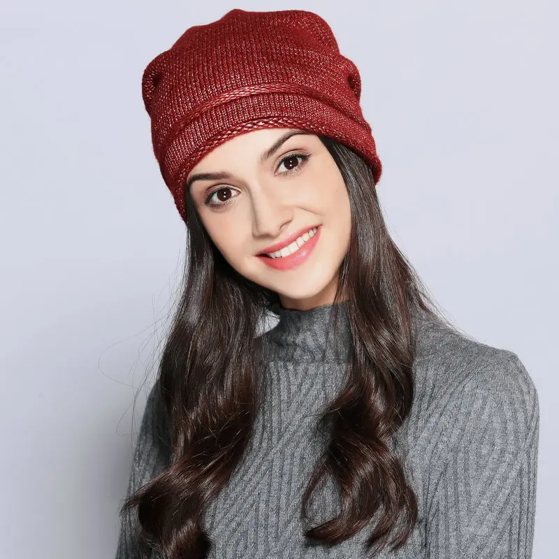 Lady Winter Warm Knitted Hat Bright Double Side Woollen Cap Girls Leisure Warm Knitting Hat Adjustable Knitted Cap B-9365