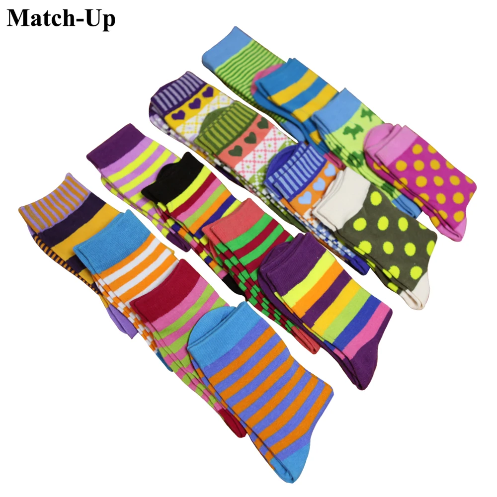 Match-Up women's cotton funny colorful socks RANDOM MIXED COLOR 10 PAIRS/lot Free Shipping