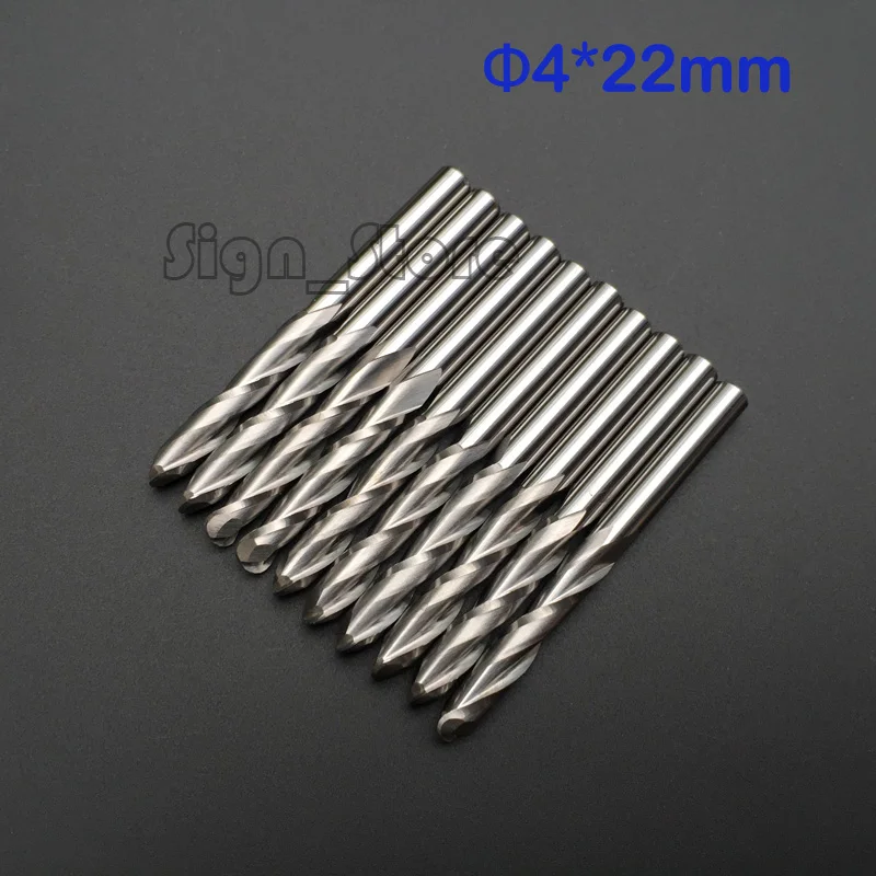 Free Shipping 10pcs 4mm SHK ballnose Two Double Flutes Spiral End Mills round bottomed Milling Cutter Spiral PVC Cutter 4X22mm