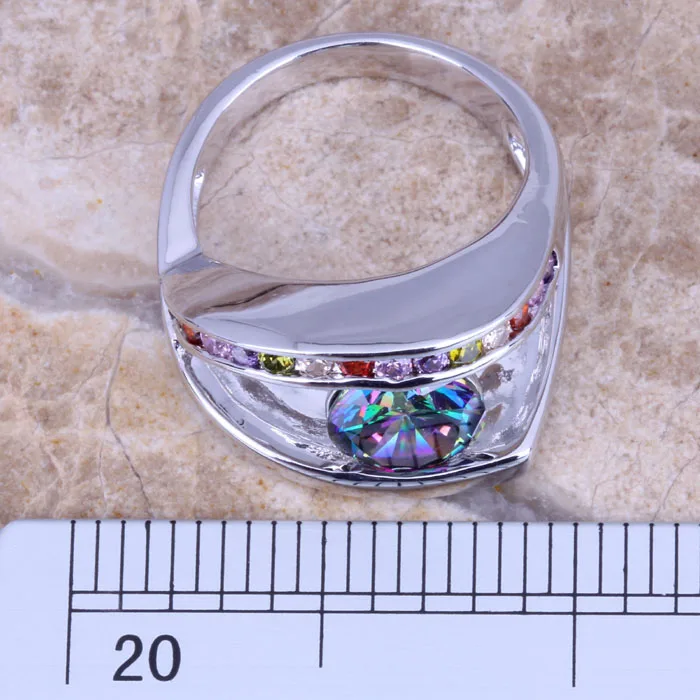 Gallant Rainbow Cubic Zirconia Multigem Silver Plated  Women's Ring Size 6 / 7 / 9 E795