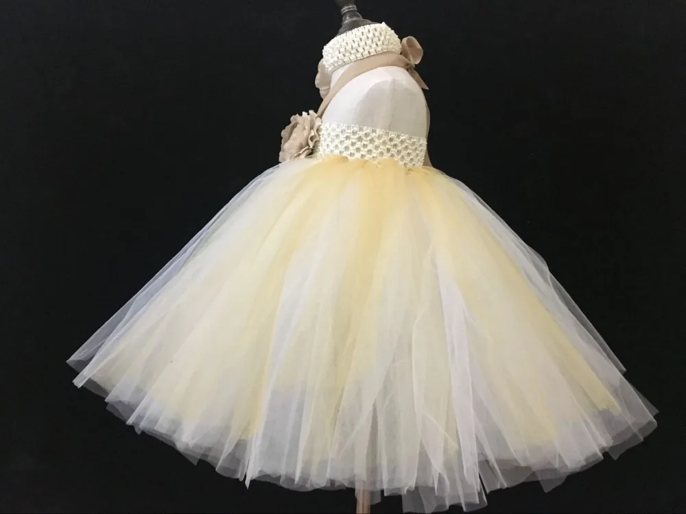 Cute Girls Crochet Flower Long Tutu Dress Kids Handmade Fluffy Tulle Tutus Ball Gown with Headband Children Princess Party Dress