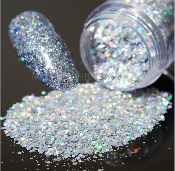 

10ml 1box galaxy glitter confetti,loose glitter,mix silver holographic glitters sparkling glue glitter For Festival And Nail Art