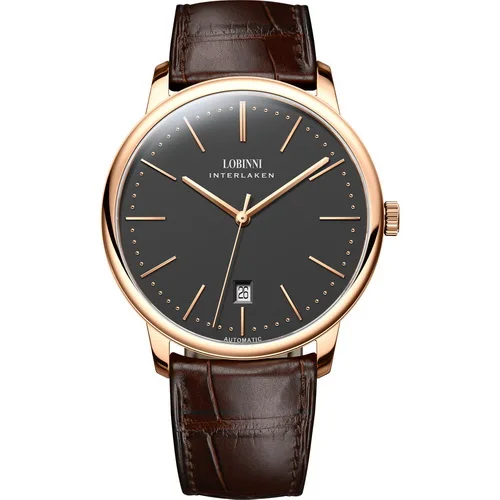 LOBINNI Men Business Waterproof Fashion Simple Style Automatic Self-wind Mechanical Wrist Watch - Leather Band