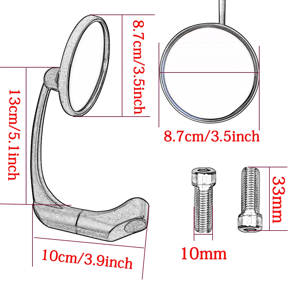 범용 오토바이 백미러 핸들 바, 좌우 오토바이 액세서리, 모토 백미러, 10mm 원형, 1 쌍