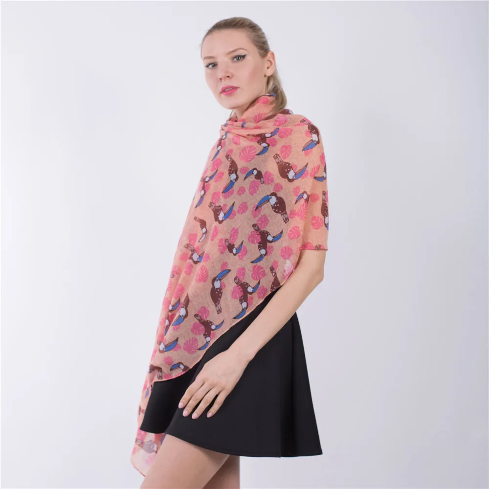 Jinjin.QC Fashion Women Viscose Scarf Parrot Print Scarves and Shawls Summer Beach Sunscreen Pashmina Echarpe Foulard Female