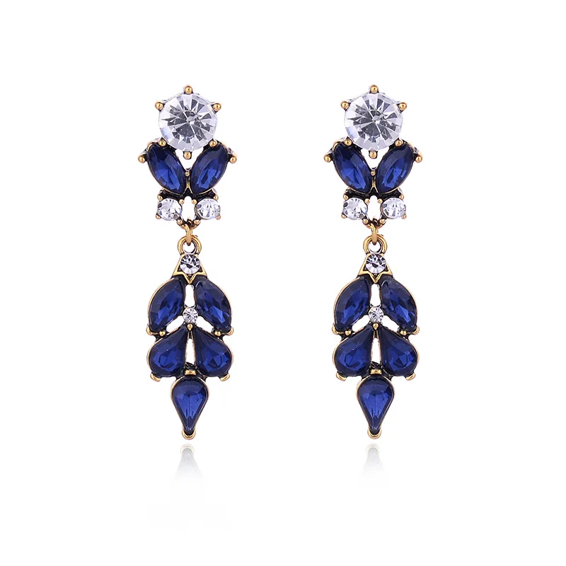 LUBOV Shining Crystal Rhinestone Inlaid Drop Earrings Golden Flower Design Drop Earrings Vintage Jewelry for Women Girls