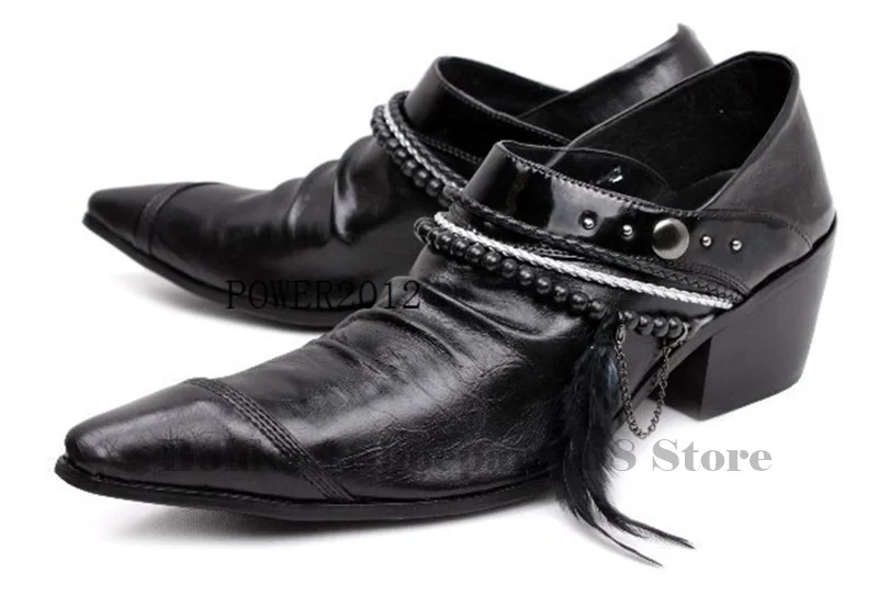 2019 New black White leather with Fur men handmade loafers with Crystal Rivet Fashion Banquet and prom men dress shoes