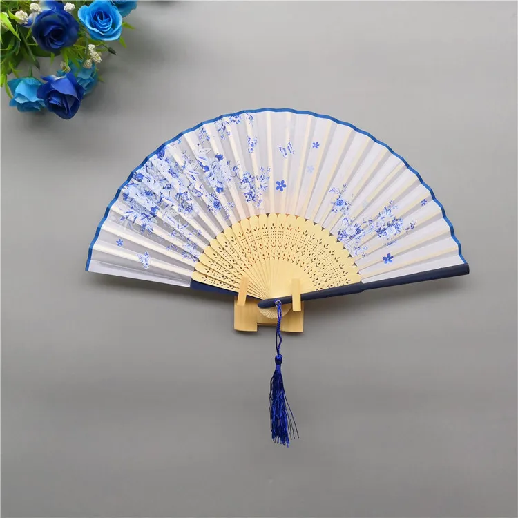 50pcs Chinese Style Folding Hand Fan with Tassel Floral Cheongsam Fan for Lady 21cm 8 Styles W9953