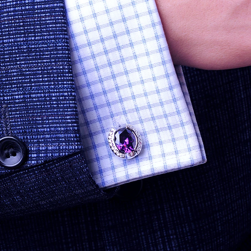 KFLK Jewelry shirt cufflink for mens Brand Purple Crystal Cuff link Luxury Wedding Groom Button High Quality guests