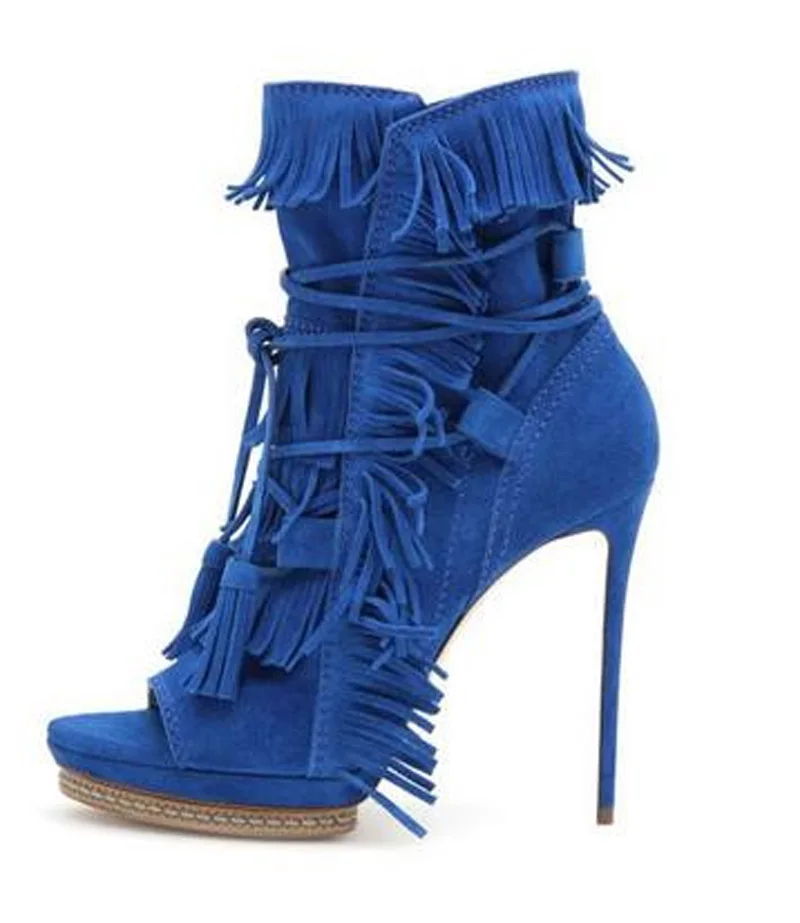 

Ladies Tassel Cover Peep toe Summer Ankle Boots Gladiator Female Stiletto Heels Mujer Zapatos Gladiator Fringed Lace up Bottines