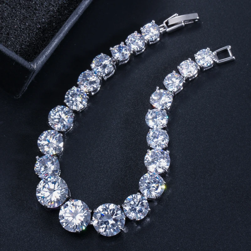 ThreeGraces Famous Brand Fashion Jewelry Sparkling Big Round Female Cubic Zirconia Crystal Strand Bracelets For Women BR037