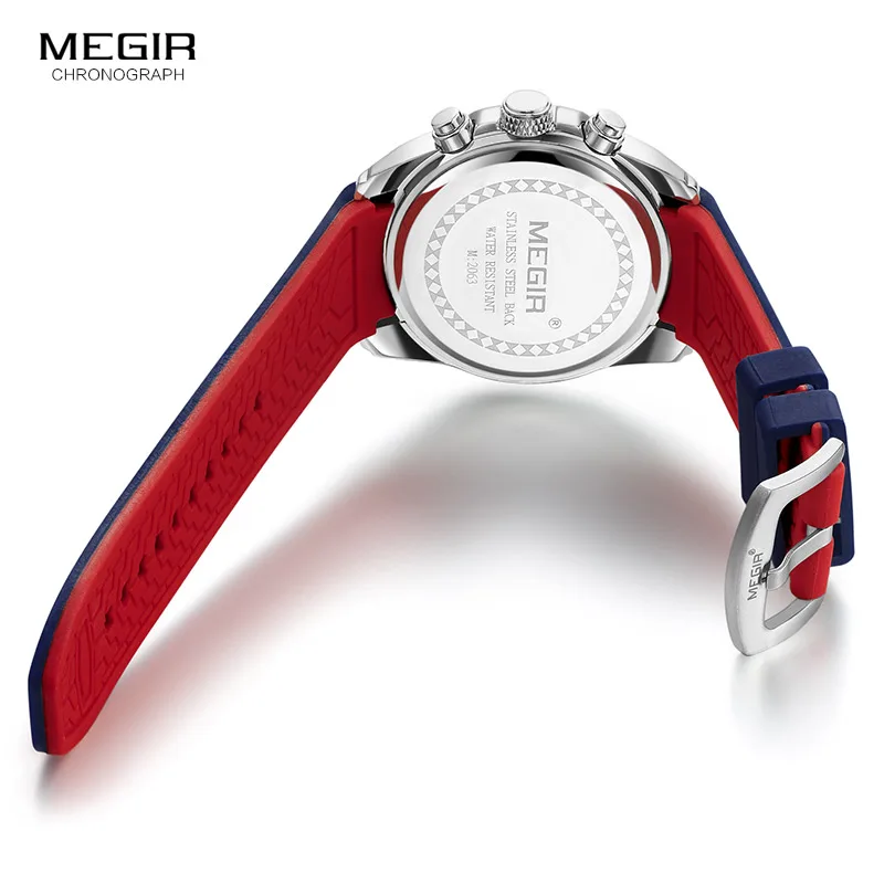 Megir-Reloj de cuarzo analógico para hombre, cronógrafo con manecillas luminosas y pulsera de silicona, resistente al agua