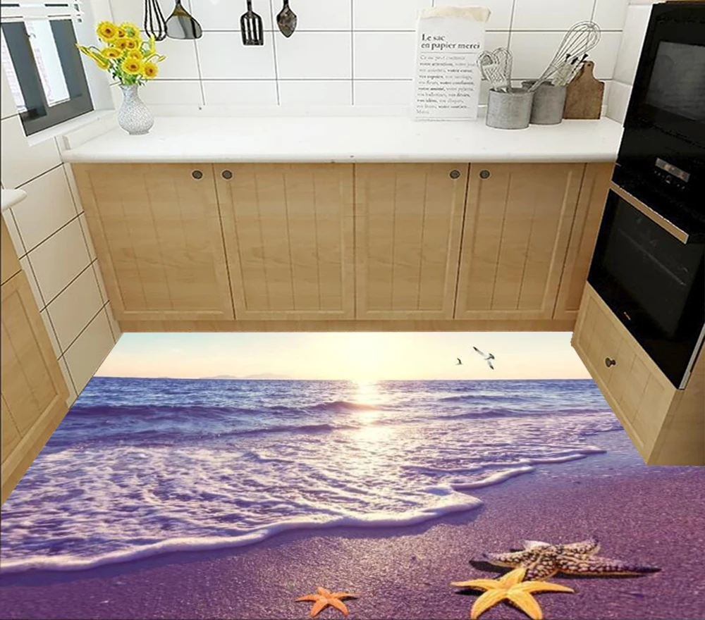 

Floor wallpaper Morning beach view floor tile picture