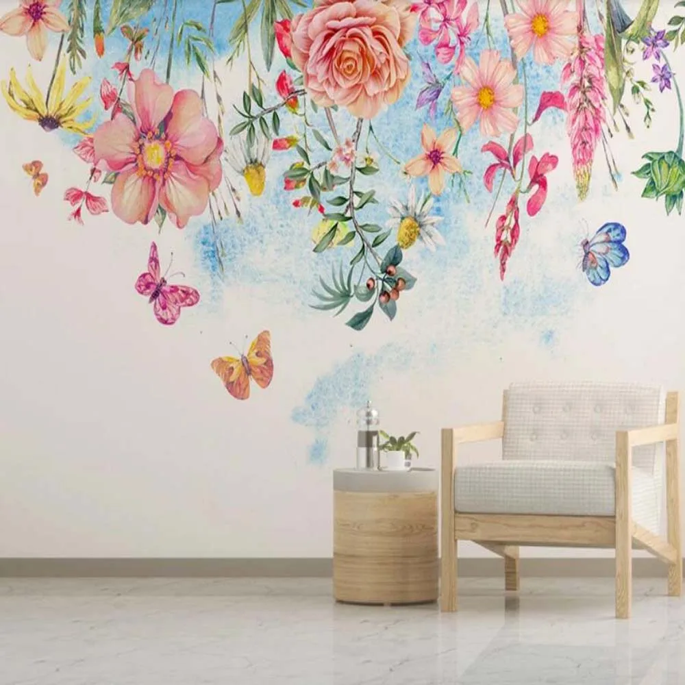 

Watercolor Flower Wallpaper Mural Hand Painting Floral Murals HD 3D Printed Photo Paper Rolls Papel De Parede Custom