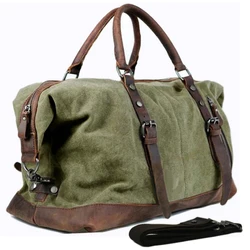 Bolsa de viagem de couro masculina, bolsa militar de lona de mão para bagagem, grande para homens, bolsa de couro duffle