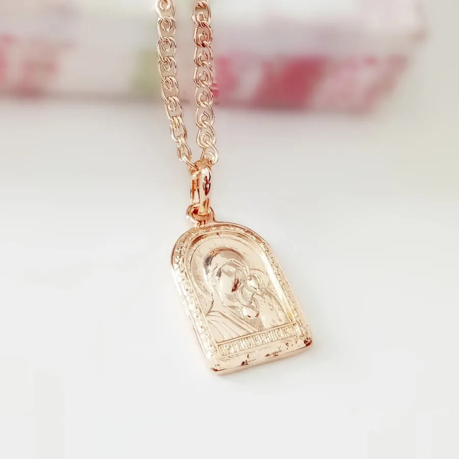 Traditional Pendants Church 585 Rose Gold Color Jewelry Eastern Orthodox Crucifix Men Women Necklace Pendant