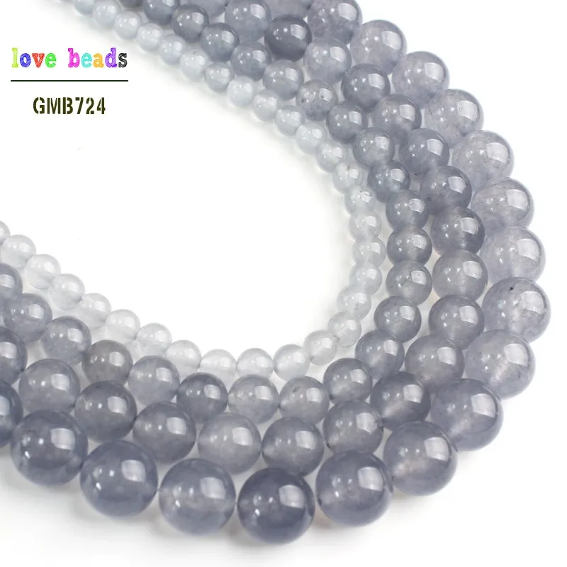 Natural Jades Stone Beads Gray Chalcedony Round Beads for DIY Bracelet Jewelry Making 15\