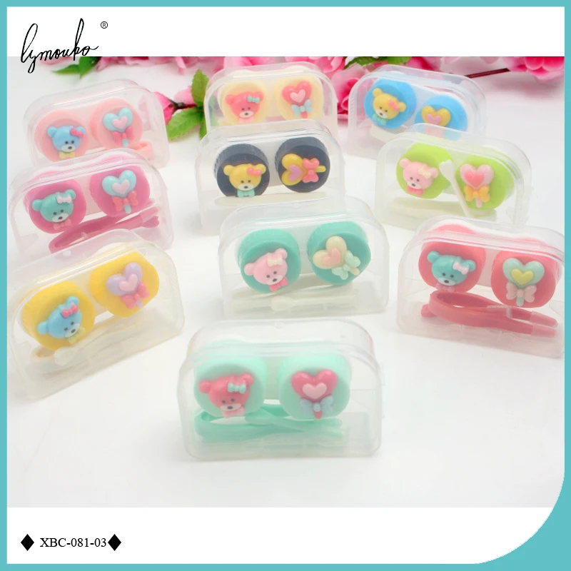 Lymouko New Design Cartoon Mini Little Bear Love Lollipop Portable Contact Lens Case for Women Kit Holder Contact Lenses Box