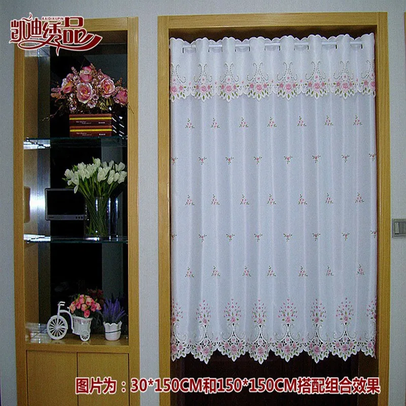Countryside Half-curtain Embroidered Tulle Valance Light Shading Coffee Curtain for Kitchen for Cabinet Door A-105