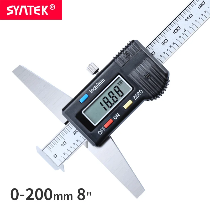 

Syntek 0-200mm 8" Double Hooks Digital Depth Vernier Caliper Micrometer Stainless Steel Electronic Digital Depth Gauge 200mm CE