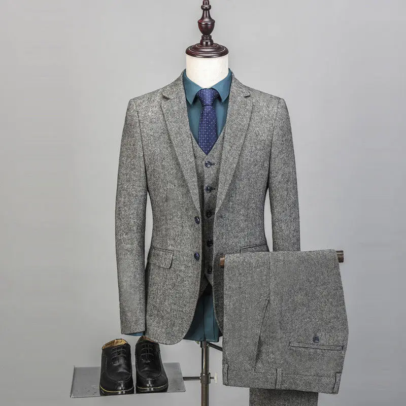 Auriparus flaviceps Best Men Suits Grey Blend Tweed Men Suit Formal Wedding Groomsman 3 Pieces  Prom Tuxedos