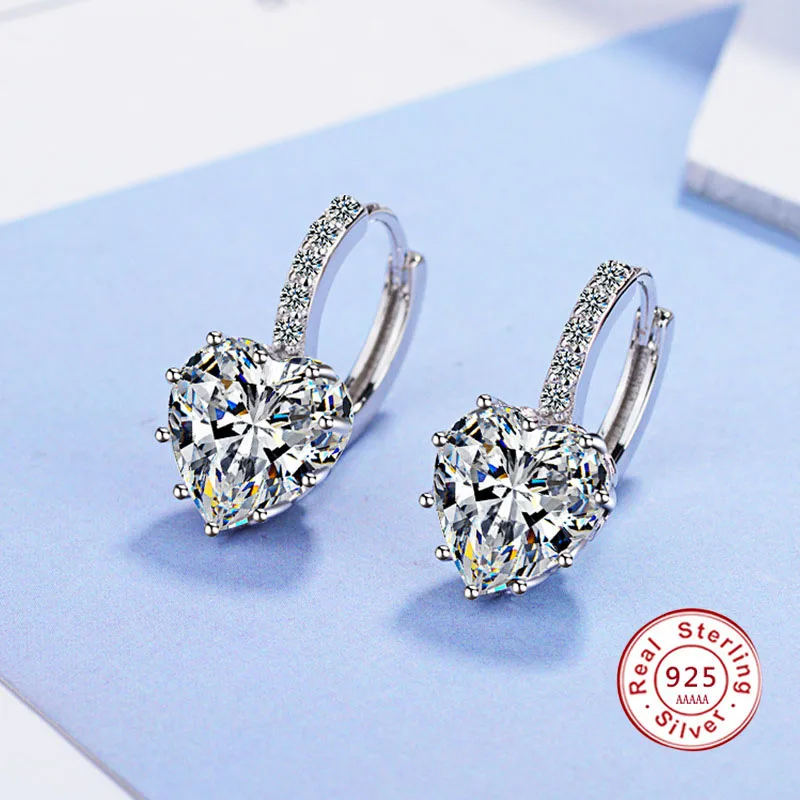 Luxury Colorful Heart Band Real Pure 925 Silver Needle Jewelry AAA Cubic Zirconia Crystal Earrings Fashion Women Favourites