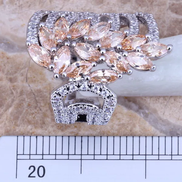 Brown Morganite White CZ Silver Plated  Ring Size 6 / 7 / 8 / 9 / 10 Free S0188