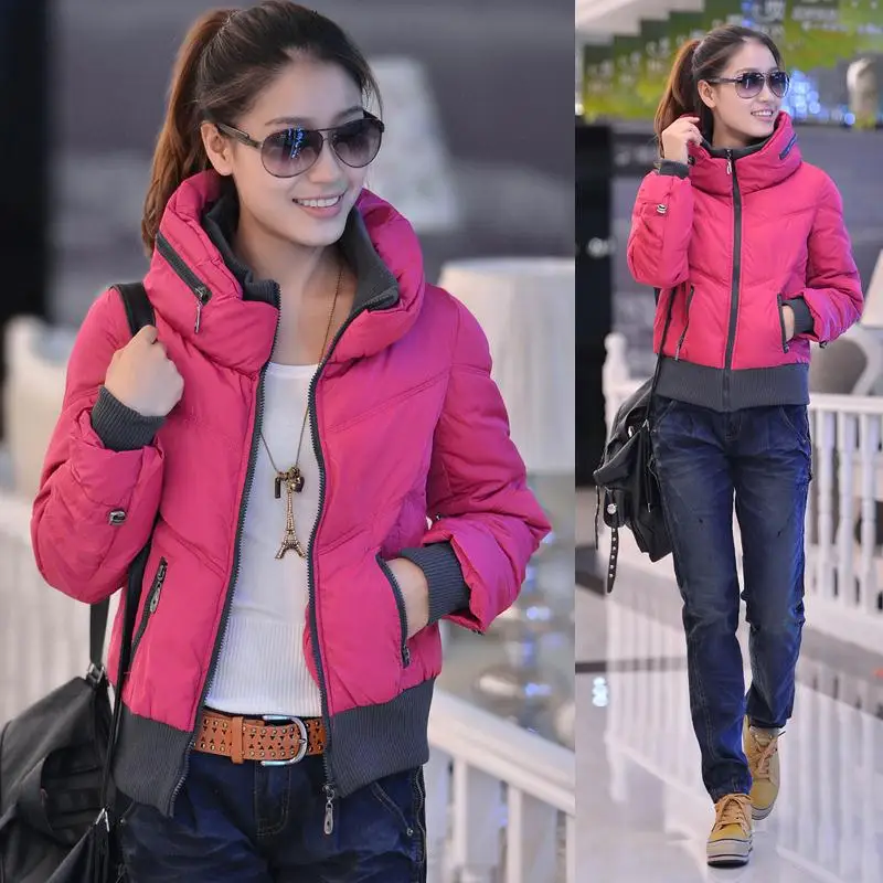 Women Cotton Padded Winter Coat Female Short Jacket Korean New Spring 2015 Zipper Stitching Parkas Mujer Invierno