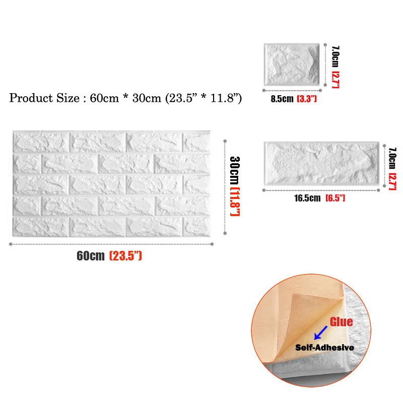 60*30cm 3D Self Adhesive Foam Brick Wall Stickers for Kids room DIY Bedroom for Home Decor Wallpaper Solid color Living Sticker