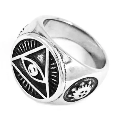 Illuminati Pyramid Eye Symbol Ring High Quality Stainless Steel Jewelry Silver Color Gold Motor Biker Men Ring Wholesale SWR0377