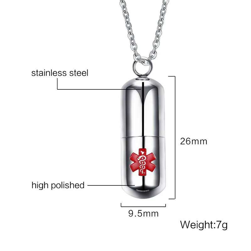 Vintage Stainless Steel Medical Sign Capsule Pendant Necklaces For Men Women Fashion 316L Necklaces Jewelry Gift