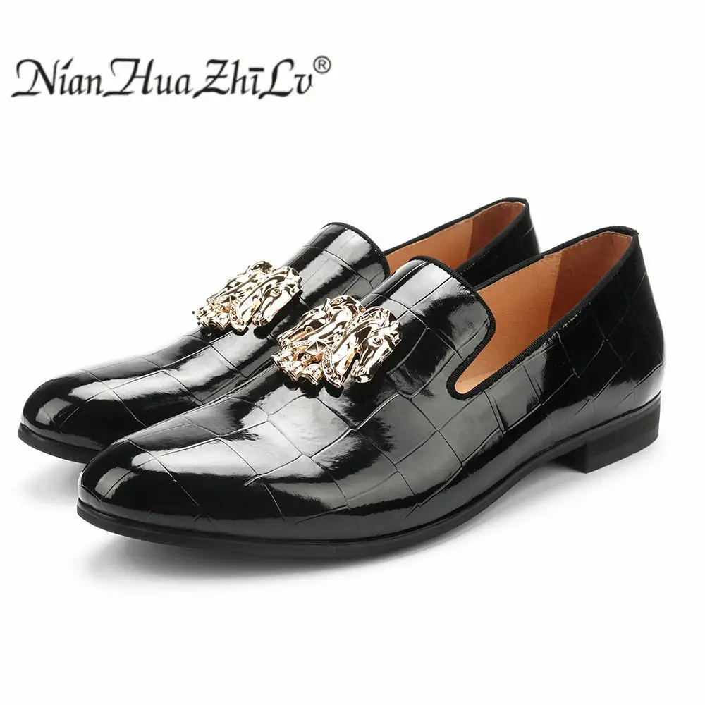 New Fashion Stone Finish Leather Men Loafers And Gold Constellation Buckle Men Shoes Birthday Party And Wedding Men\'s Flats