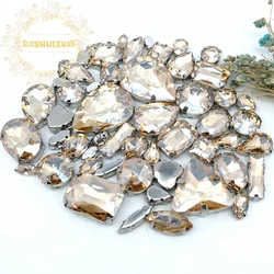 58pcs 10shapes 25sizes Mix Champagne shape and sizes Glass Crystal rhinestones silvery bottom DIY Clothing accessories