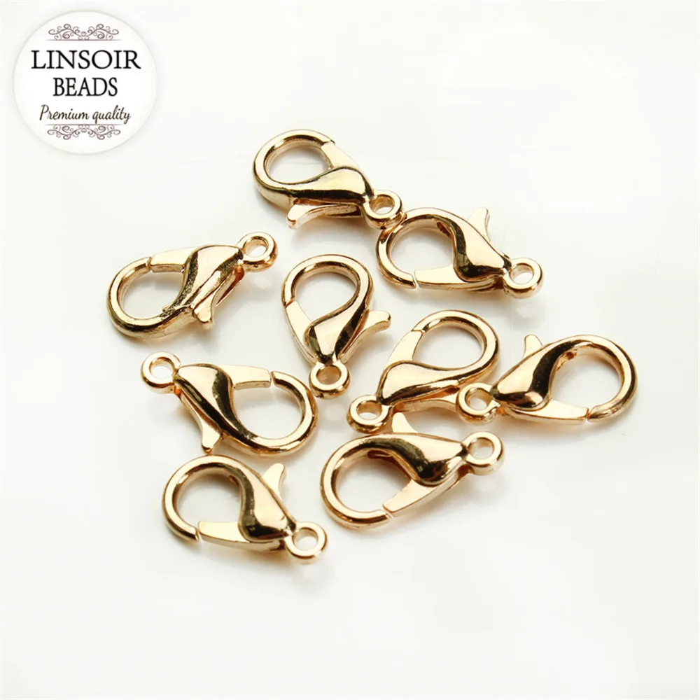 LINSOIR 50pcs/lot 10*5/12*6mm Lobster Clasp Hooks For Necklace Finding Metal Alloy End Clasps Connectors For Jewelry Making