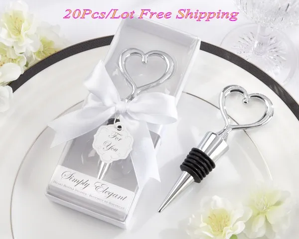 

(20 Pieces/lot) Wedding and Party Favors Simply Elegant Chrome Heart Bottle Stopper Wedding souvenirs and Bridal shower favors