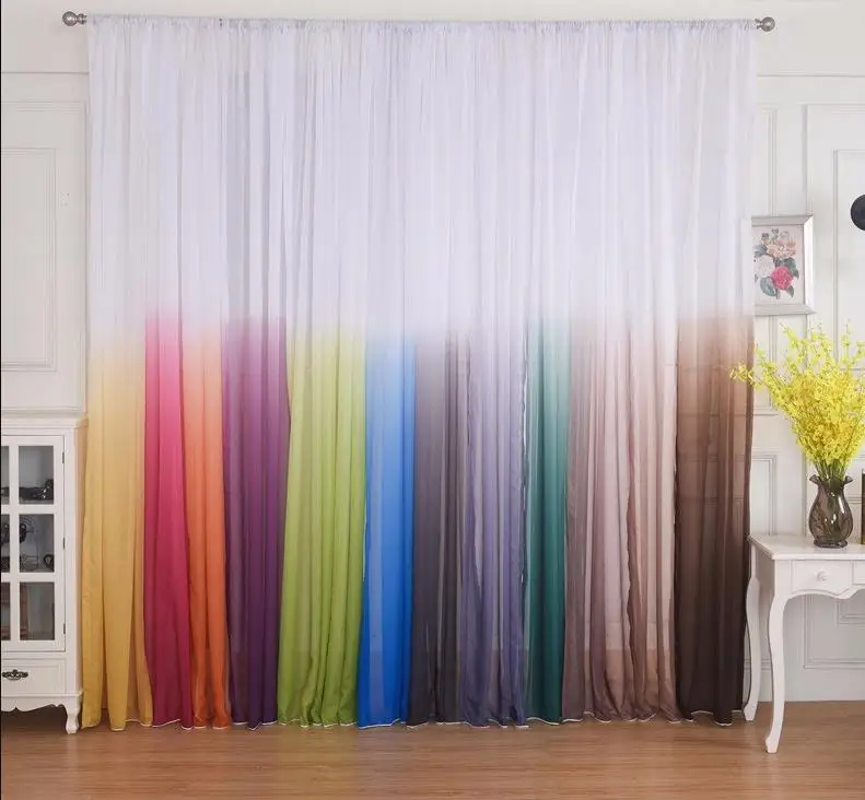 

Colorful Rainbow Beautiful Window Curtain for Living Room 3D Green Blue Tulle Window Treatments Elegant Cortinas custom size