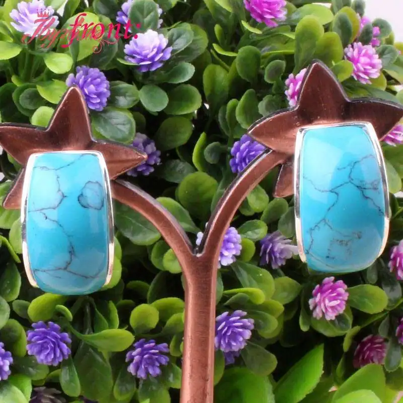 10x20mm Curved Stone Beads Cat eye,Agates,Coral,Jades Tibetan Silver Fashion Clamp Earring For Woman Christmas Gift 1 Pair