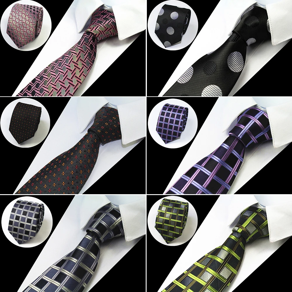 RBOCOTT Fashion Brown Tie Checked & Dot & Plaid Ties 7cm Tie For Men Suit Business Wedding Party Neckties Blue Tie