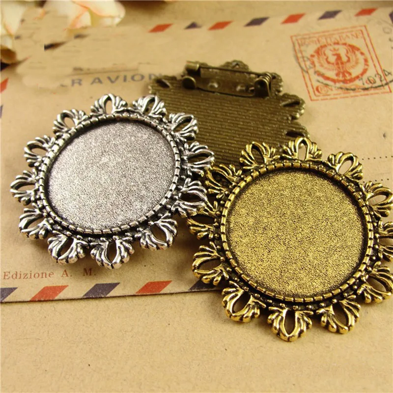 Bộ 5 Hoa Vintage Mặt Dây Chuyền Cabochon Đế Cài Đặt Ốp Viền Khay Trống Phù Hợp 25mm Cabochons Hạt dây LÀM Làm