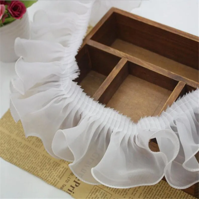 3Yards 9Colors DIY Clothing Accessories 8cm Fold Chiffon Yarn Lace Mesh Lace Trim Gauze Ruffles Accessories LC0147