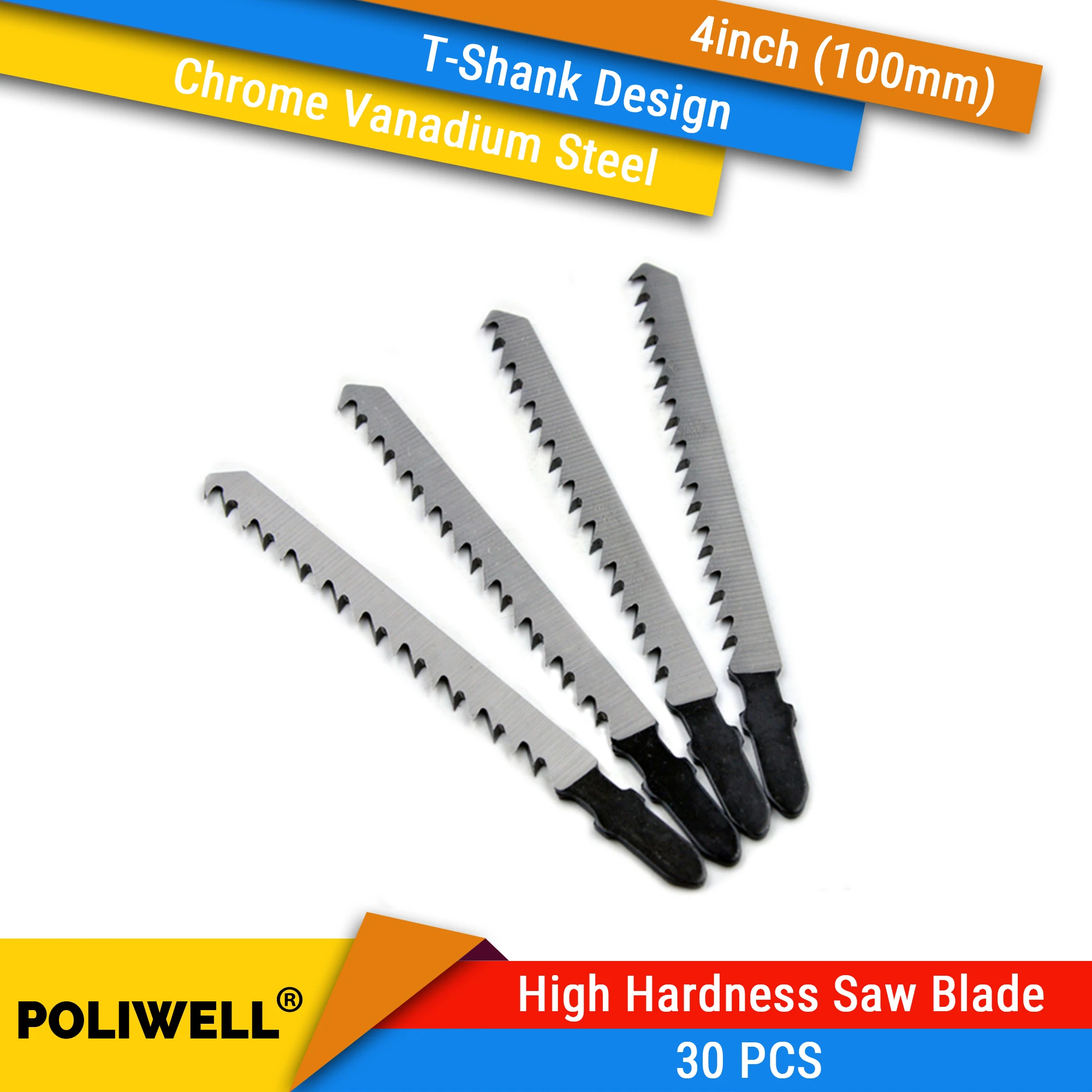 30PCS 4 Inch 100mm T101D T-Shank Taper Ground Teeth Saw Blades for Wood Fibre Boards Cutting 10 TPI Reciprocating Saw Blade Set