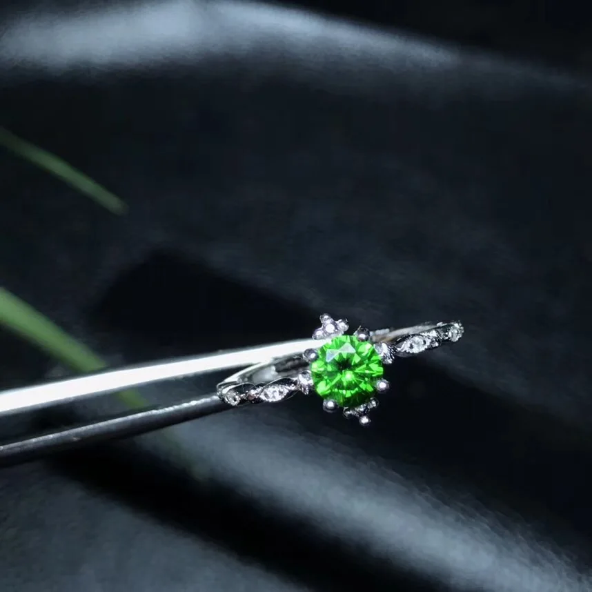 

New store welfare natural diopside ring wholesale 925 silver Siberia emerald color positive