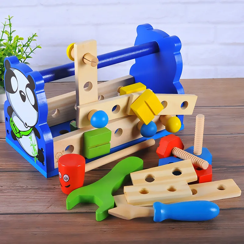 Wooden detachable nut assembly toolbar children diy toolbox puzzle cartoon tool table toy