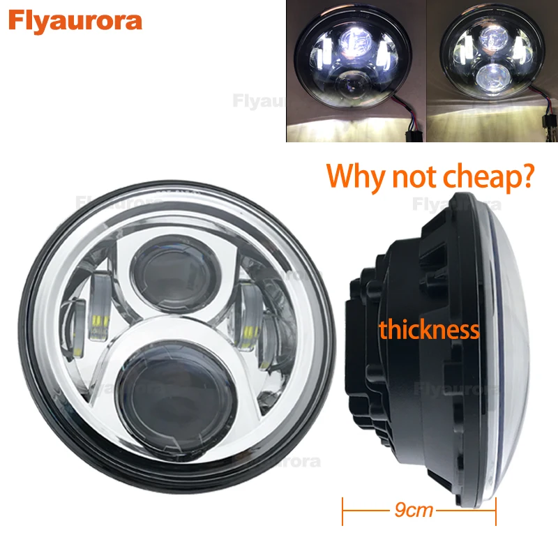 

7inch 60W Led Headlight Round High Low Beam Lights Headlamp For Jeep Wrangler JK JKU TJ CJ LJ Off Road 4x4 Motorcycles Flyaurora