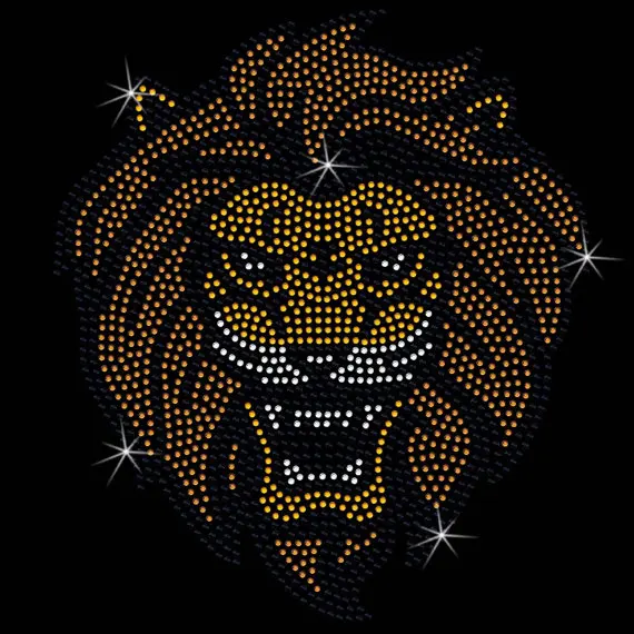 

2pc/lot Roaring Lion hot fix rhinestone transfer motifs iron on design rhinestone applique patch design hot fix for shirt