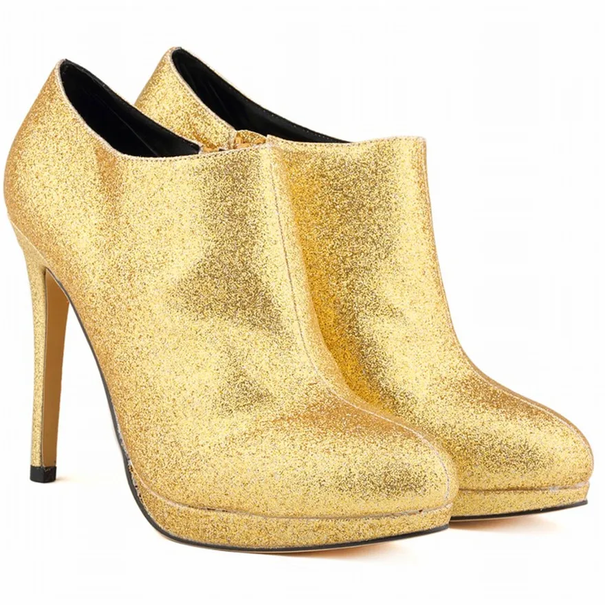 Stivaletti alla moda in tessuto con paillettes per donna piattaforma con cerniera coreana tacchi alti scarpe da sposa autunno 2024 calzature da