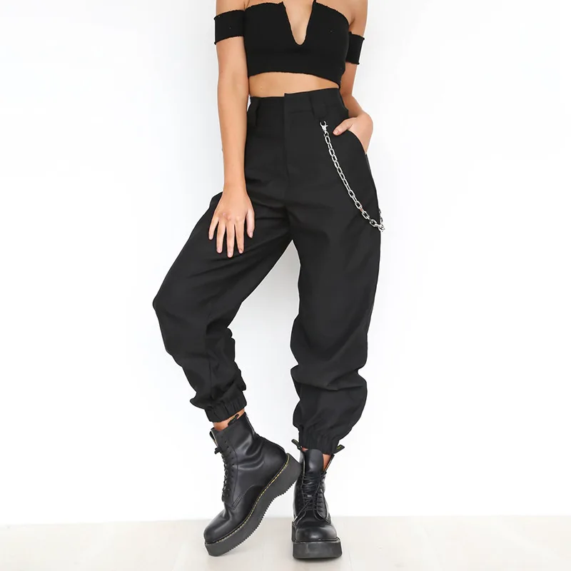 

BKLD Harajuku Streetwear Pants Women Solid 2025 Summer Casual Hip Hop Harem Pants High Waist Chain Women Loose Pants Trousers