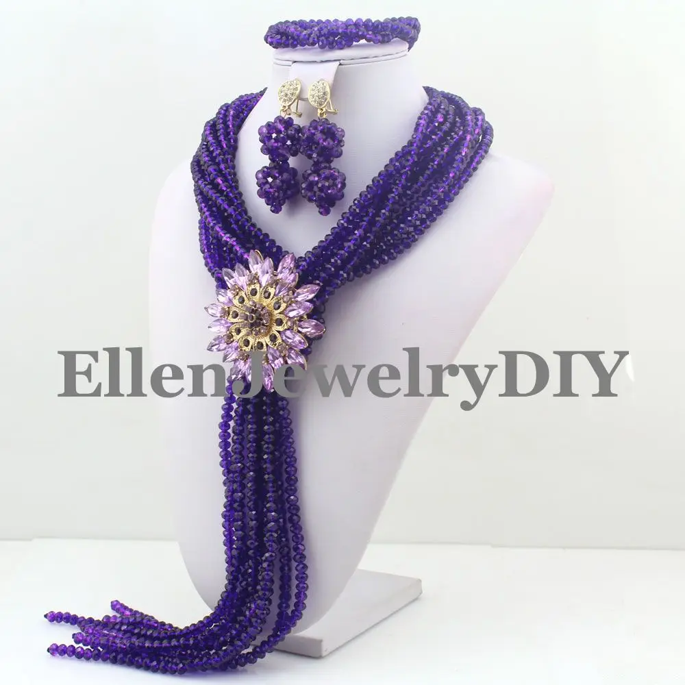 African Party Crystal Beads African Beads violet Jewelry Set For Women Nigerian Set Free shopping W9062